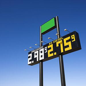 Sign displaying gasoline prices.