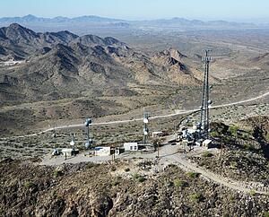 Satellite communications towers in southwest rural landscape of Arizona