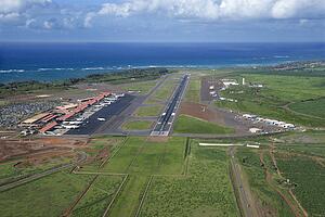 Airport with Pacific ocean.