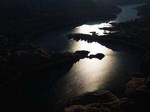Aerial view of Lake Powell and Glen Canyon at sunset