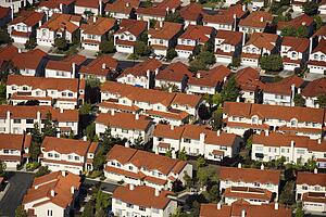Aerial of suburban community, USA