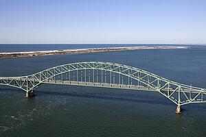 Aerial view of Robert Moses Causeway bridge in New York.
