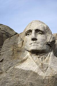 George Washington carved in granite at Mount Rushmore National Monument, South Dakota.