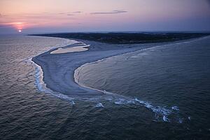 Aerial of east coast island beach of Bald Head Island, North Carolina