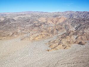 Aerial view of remote California desert and mountain range