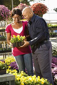Couple picking out flowers