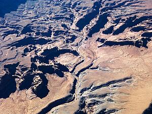 Aerial view of Utah Canyonlands with landforms.