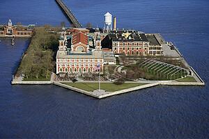 Aerial view of Ellis Island, New York City.