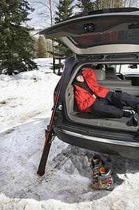 Sleeping in back of SUV with ski gear