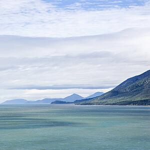 Tranquil view of mountains and sea from Queensland Rex Lookout.