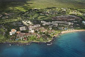 Aerial of tropical beach resort in Maui, Hawaii