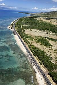 Aerial view of road next to coastline on Maui, Hawaii