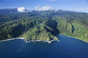 Aerial view of Maui, Hawaii coastline.