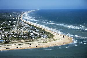 Aerial view of beachfront property and Vilano Beach at Saint Johns, Florida