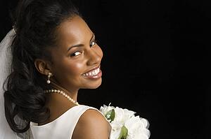 Portrait of a mid-adult bride on black background