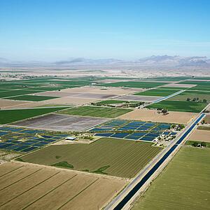 Aerial view of cropland and Colorado River Aqueduct in Arizona.