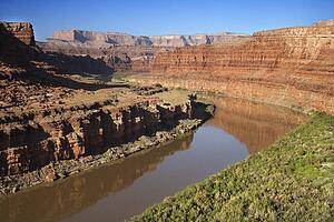 Aerial of Colorado River landscape in Utah, USA.
