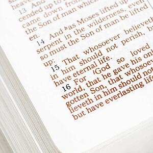 Selective focus of verses in open Holy Bible