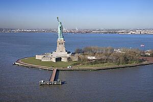 Aerial view of and Statue of Liberty