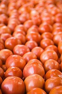 Pile of red tomatoes at produce market.
