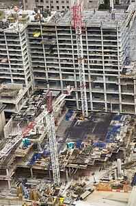 Birds eye view of construction site.