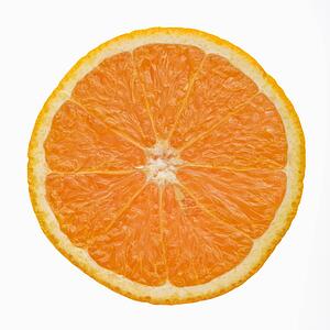 Single orange slice side view against white background.