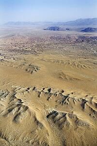 Aerial view of mountainous desert landscape