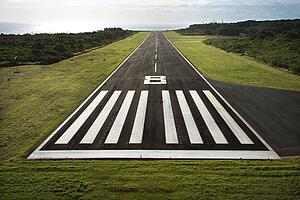 Aerial view of paved airplane runway on Maui Hawaii