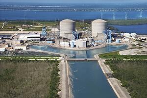 Aerial view of nuclear power plant on Hutchinson Island, Florida.