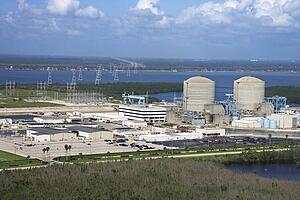 Aerial view of nuclear power plant on Hutchinson Island, Florida.