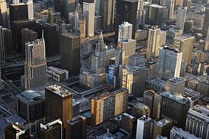 Aerial view of buildings in downtown Chicago, Illinois