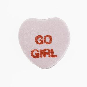 Purple candy heart that reads go girl against white background.
