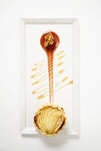 Apple stilton tart with glazed walnuts and caramel.