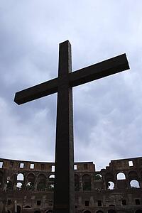 Cross inside the Coliseum in Rome, Italy.