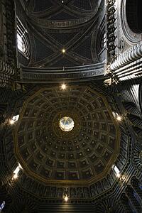 Interior view of dome in Cathedral of Siena. 
