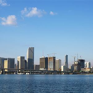 Waterfront skyline of Miami, Florida, USA.