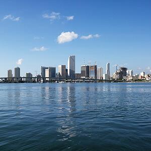 Waterfront skyline of Miami, Florida, USA.