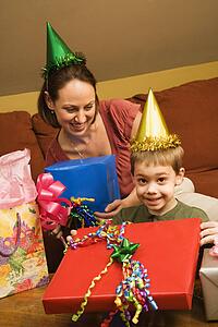 Mother and son celebrating a birthday party