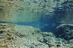 Underwater rocks in ocean