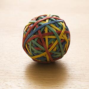 Still life of colorful rubber band ball