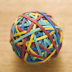 Still life of colorful rubber band ball