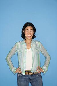 Woman on blue background