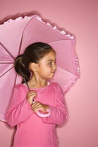 Female Hispanic girl with umbrella.