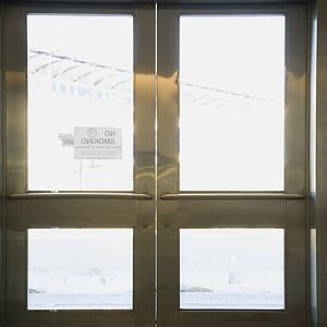 Stainless steel double doors.
