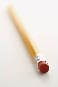 Selective focus of eraser on a pencil.