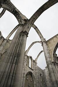 Open roof of Igreja do Carmo ruins in Lisbon, Portugal.
