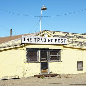 Old trading post in desert landscape of Utah