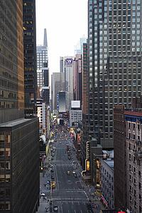New York City street with skyscrapers