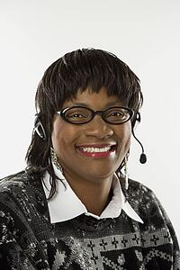 Woman wearing headset
