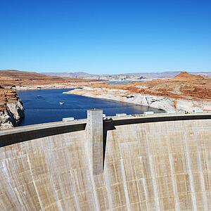 Landscape of top of Glen Canyon Dam on Colorado River in Arizona